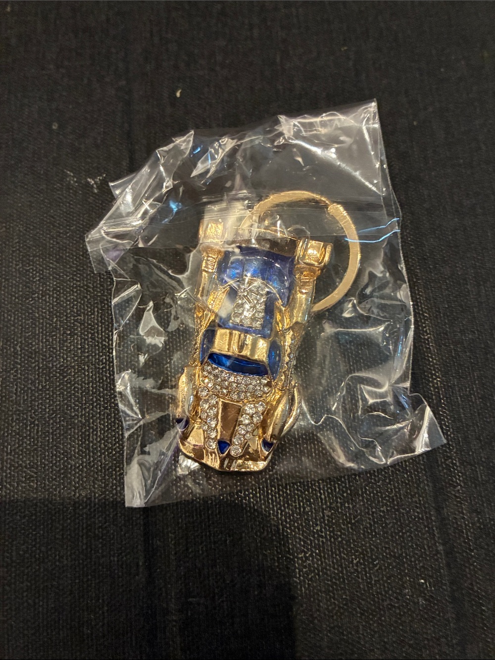 Gold and Blue Crystal Car Keychain - Picture 1 of 5